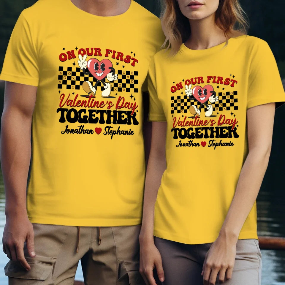 Marking Our First Valentine's Day With Love - Personalized Gifts For Couples - Unisex T-Shirt