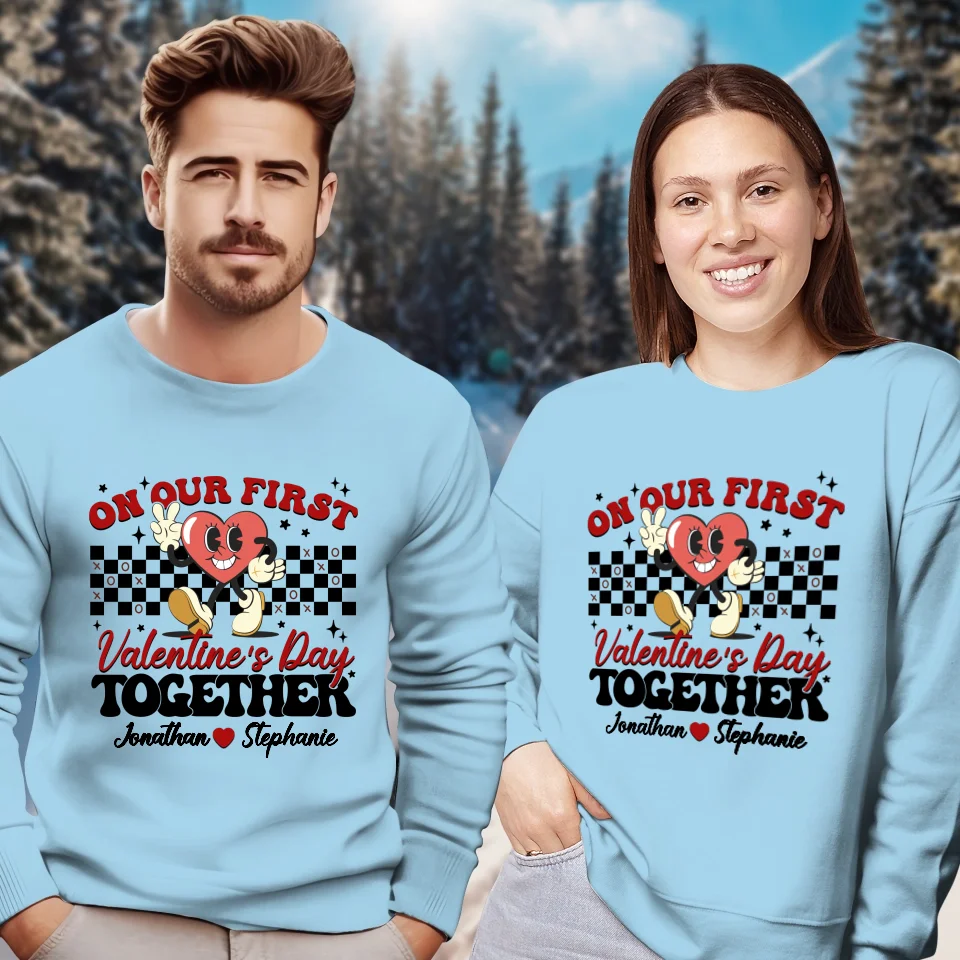 Marking Our First Valentine's Day With Love - Personalized Gifts For Couples - Unisex Sweater