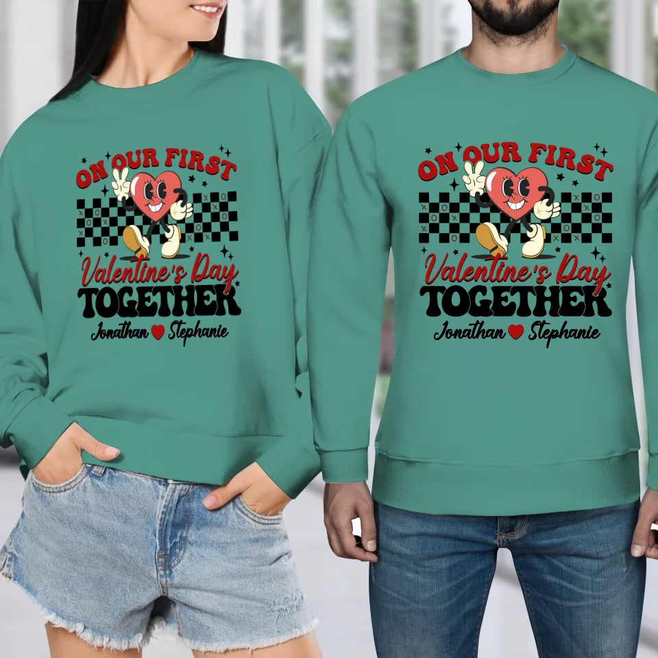 Marking Our First Valentine's Day With Love - Personalized Gifts For Couples - Unisex Sweater