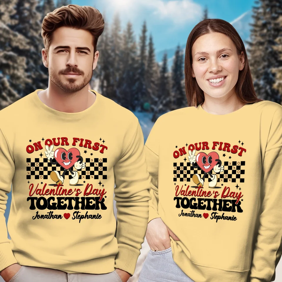 Marking Our First Valentine's Day With Love - Personalized Gifts For Couples - Unisex Sweater