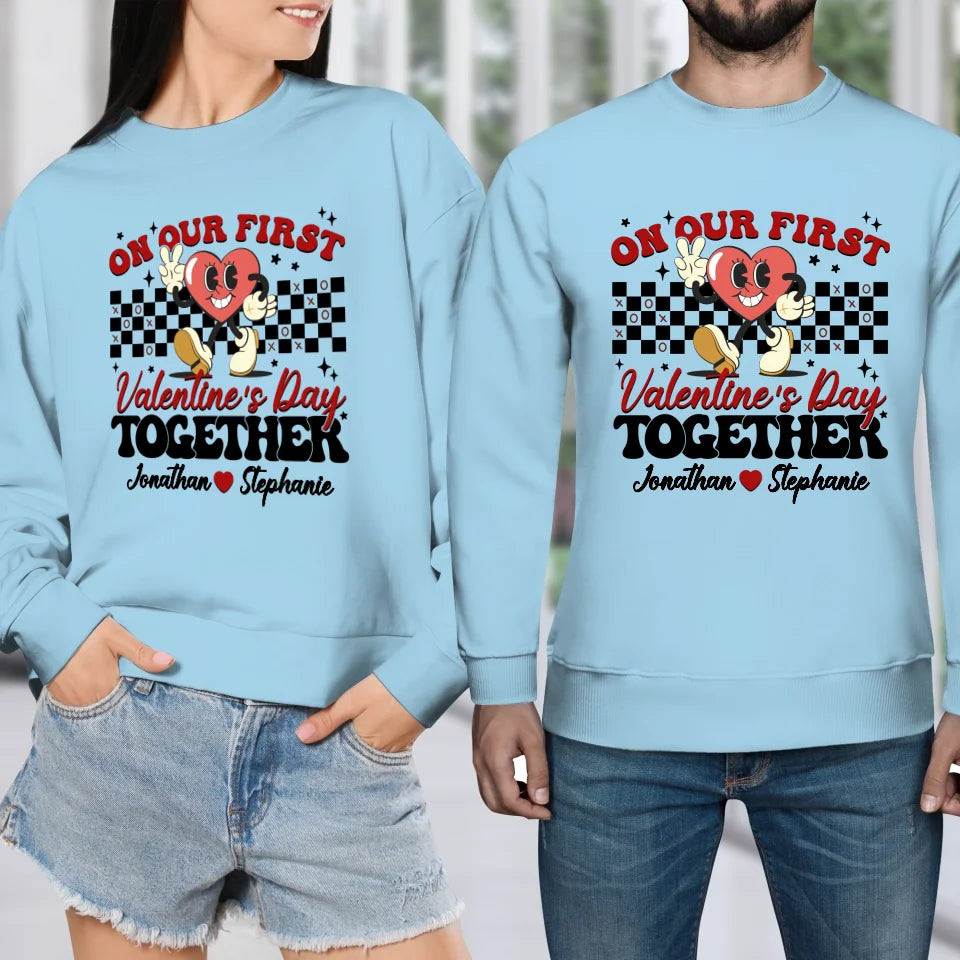 Marking Our First Valentine's Day With Love - Personalized Gifts For Couples - Unisex Sweater