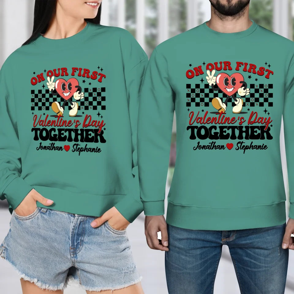 Marking Our First Valentine's Day With Love - Personalized Gifts For Couples - Unisex Sweater