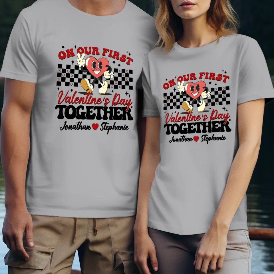 Marking Our First Valentine's Day With Love - Personalized Gifts For Couples - Unisex T-Shirt