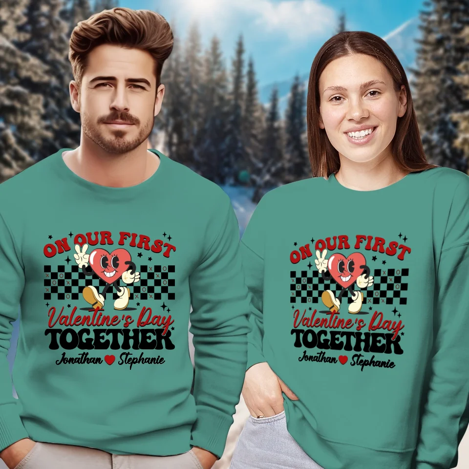 Marking Our First Valentine's Day With Love - Personalized Gifts For Couples - Unisex Sweater