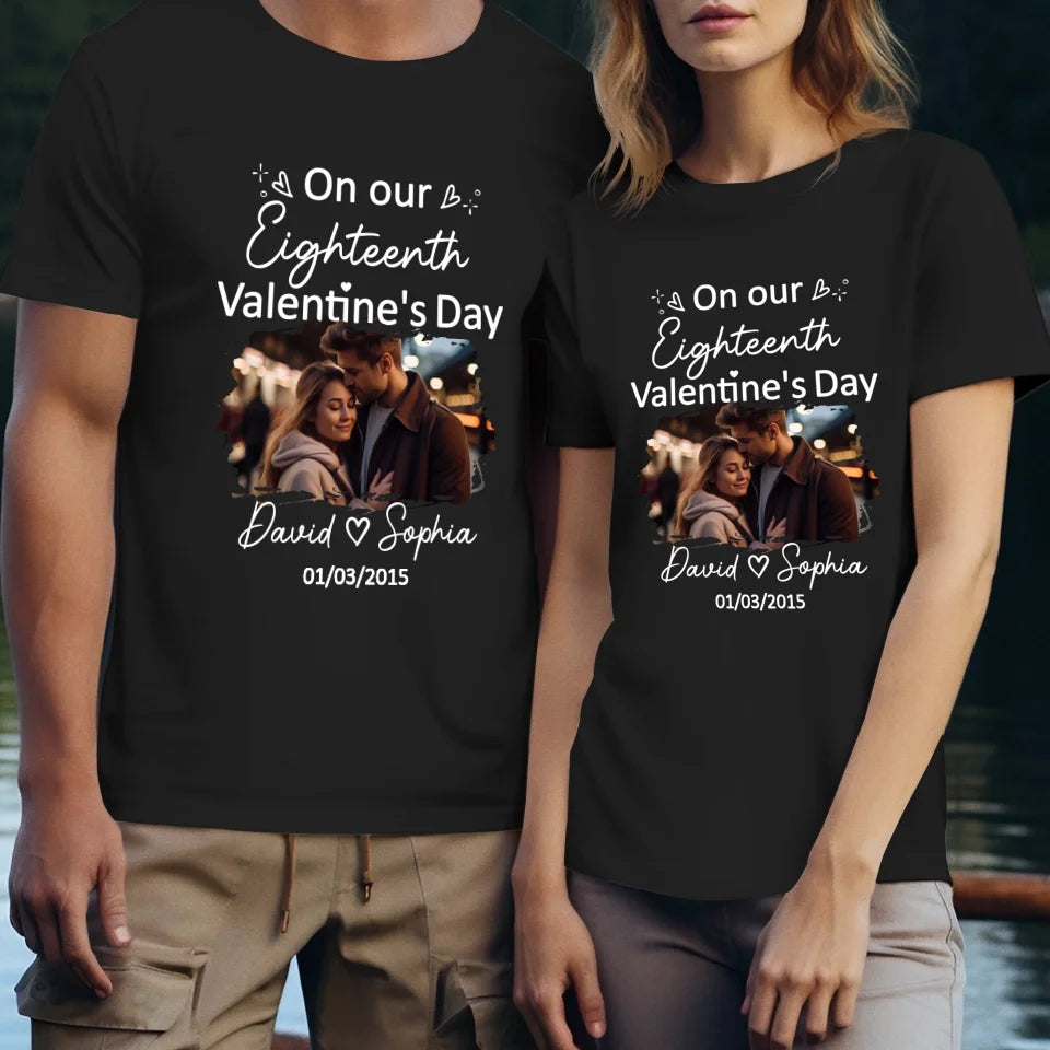 Celebrating Valentine's Day Together: Our Love - Personalized Gifts For Couples - Unisex T-Shirt