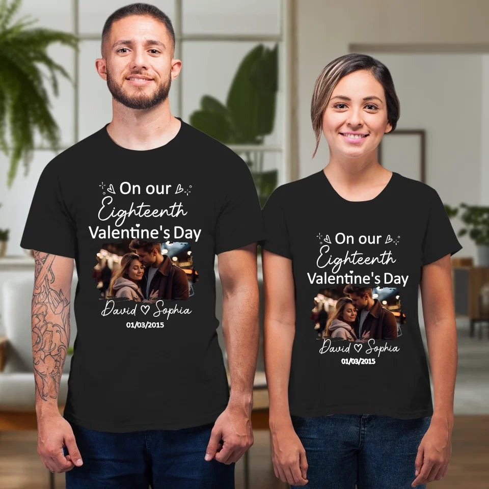 Celebrating Valentine's Day Together: Our Love - Personalized Gifts For Couples - Unisex T-Shirt