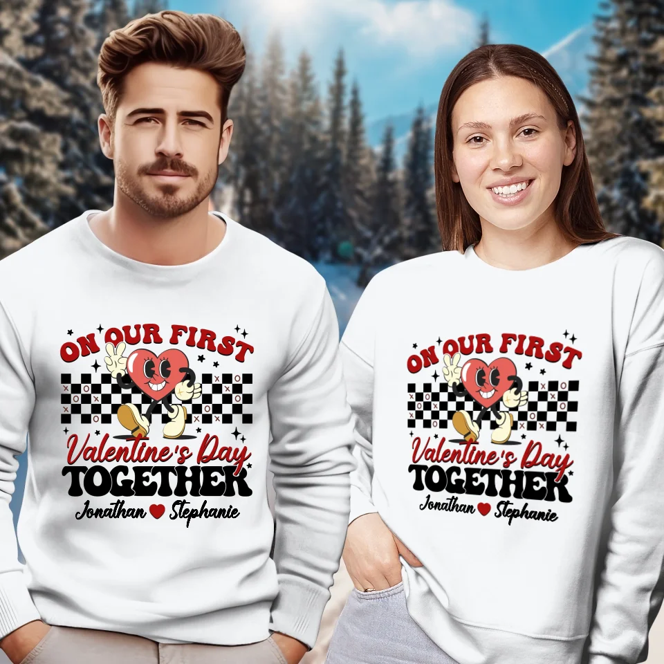 Marking Our First Valentine's Day With Love - Personalized Gifts For Couples - Unisex Sweater