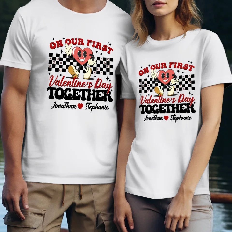 Marking Our First Valentine's Day With Love - Personalized Gifts For Couples - Unisex T-Shirt