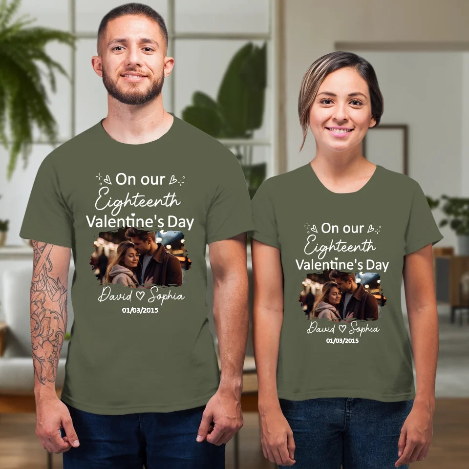 Celebrating Valentine's Day Together: Our Love - Personalized Gifts For Couples - Unisex T-Shirt