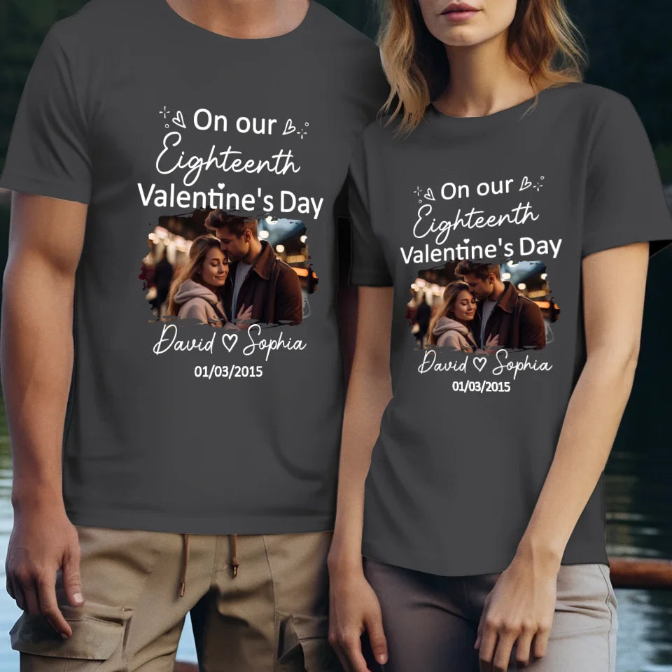 Celebrating Valentine's Day Together: Our Love - Personalized Gifts For Couples - Unisex T-Shirt