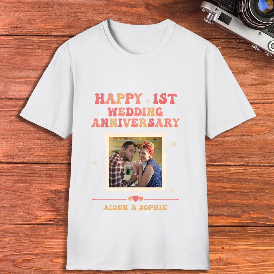 Happy 1st Wedding Anniversary, Retro Vibe - Personalized Gifts For Couples - Unisex T-Shirt