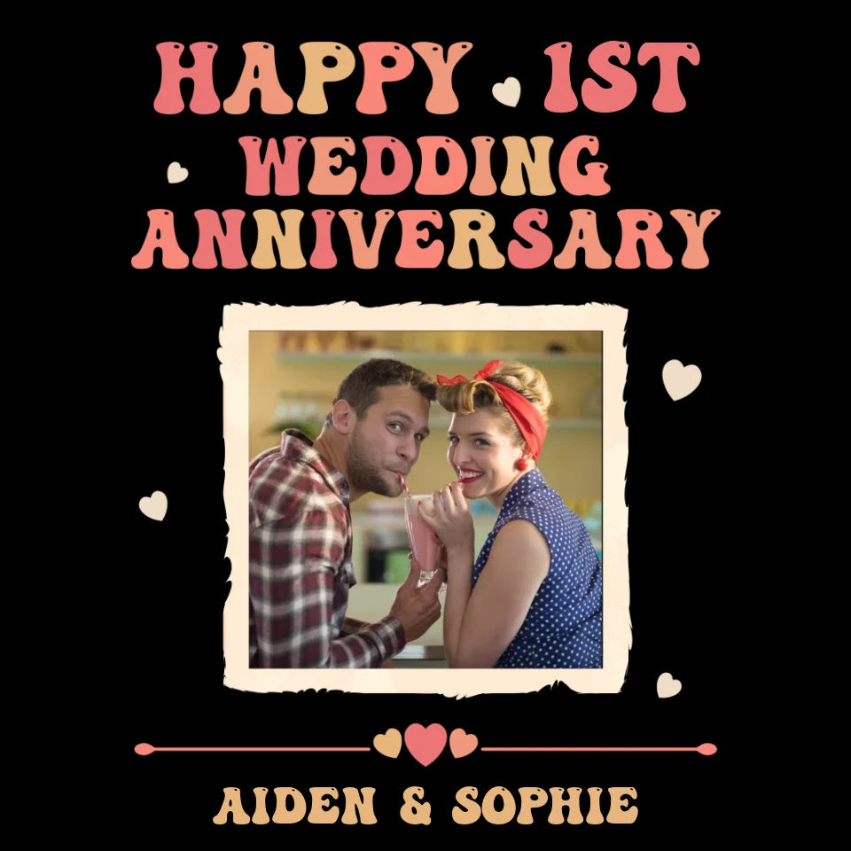 Happy 1st Wedding Anniversary, Retro Style - Personalized Gifts For Couples - Unisex T-Shirt