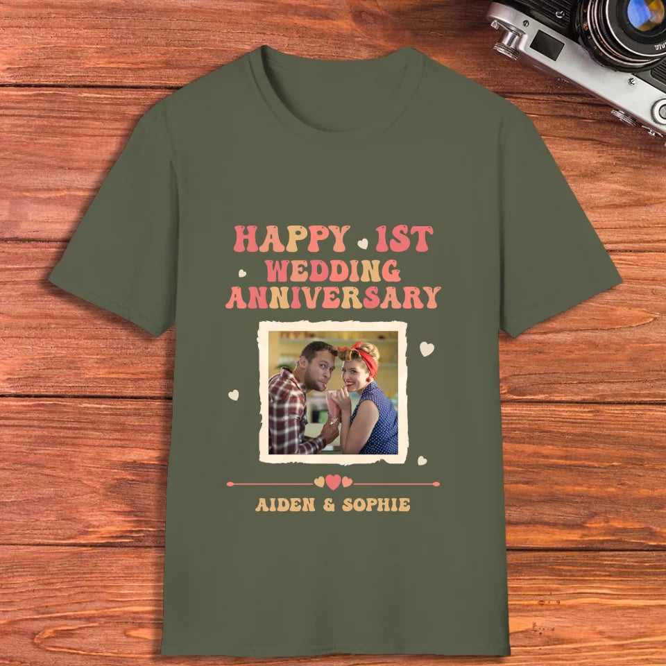 Happy 1st Wedding Anniversary, Retro Style - Personalized Gifts For Couples - Unisex T-Shirt