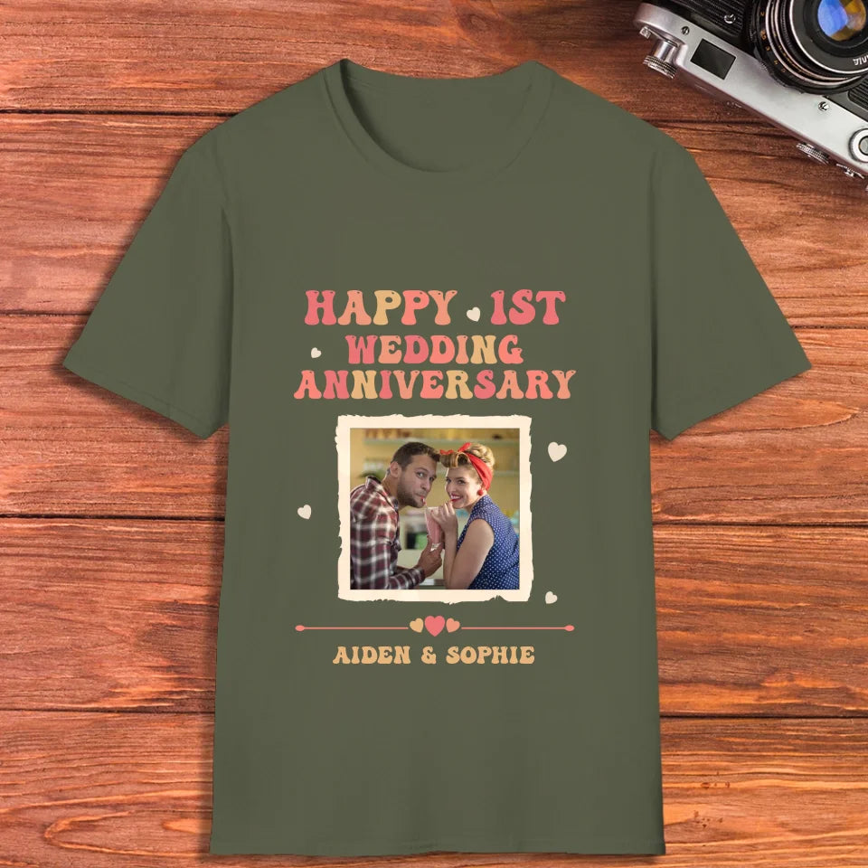 Happy 1st Wedding Anniversary, Retro Style - Personalized Gifts For Couples - Unisex T-Shirt