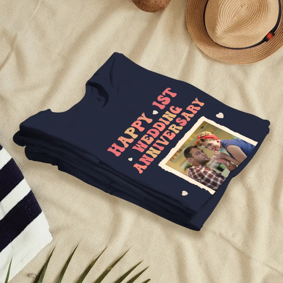 Happy 1st Wedding Anniversary, Retro Style - Personalized Gifts For Couples - Unisex T-Shirt