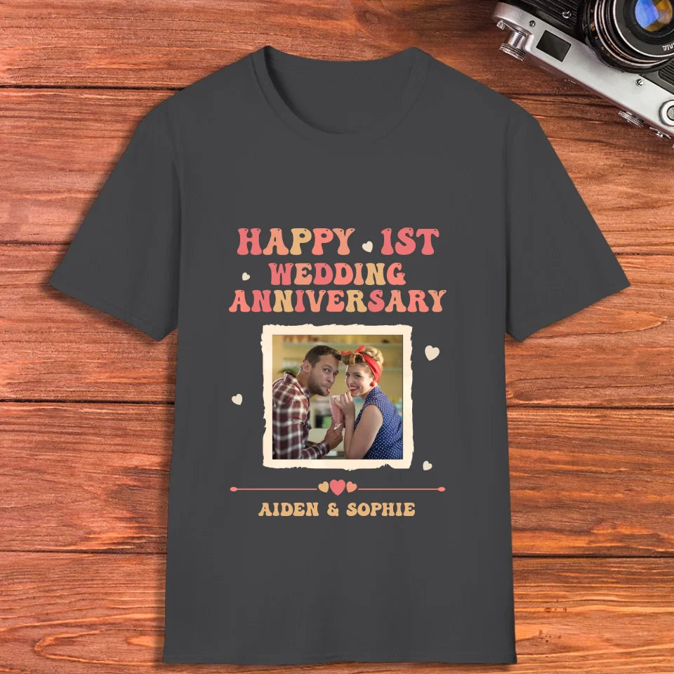 Happy 1st Wedding Anniversary, Retro Style - Personalized Gifts For Couples - Unisex T-Shirt