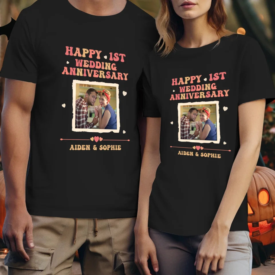 Happy 1st Wedding Anniversary, Retro Style - Personalized Gifts For Couples - Unisex T-Shirt