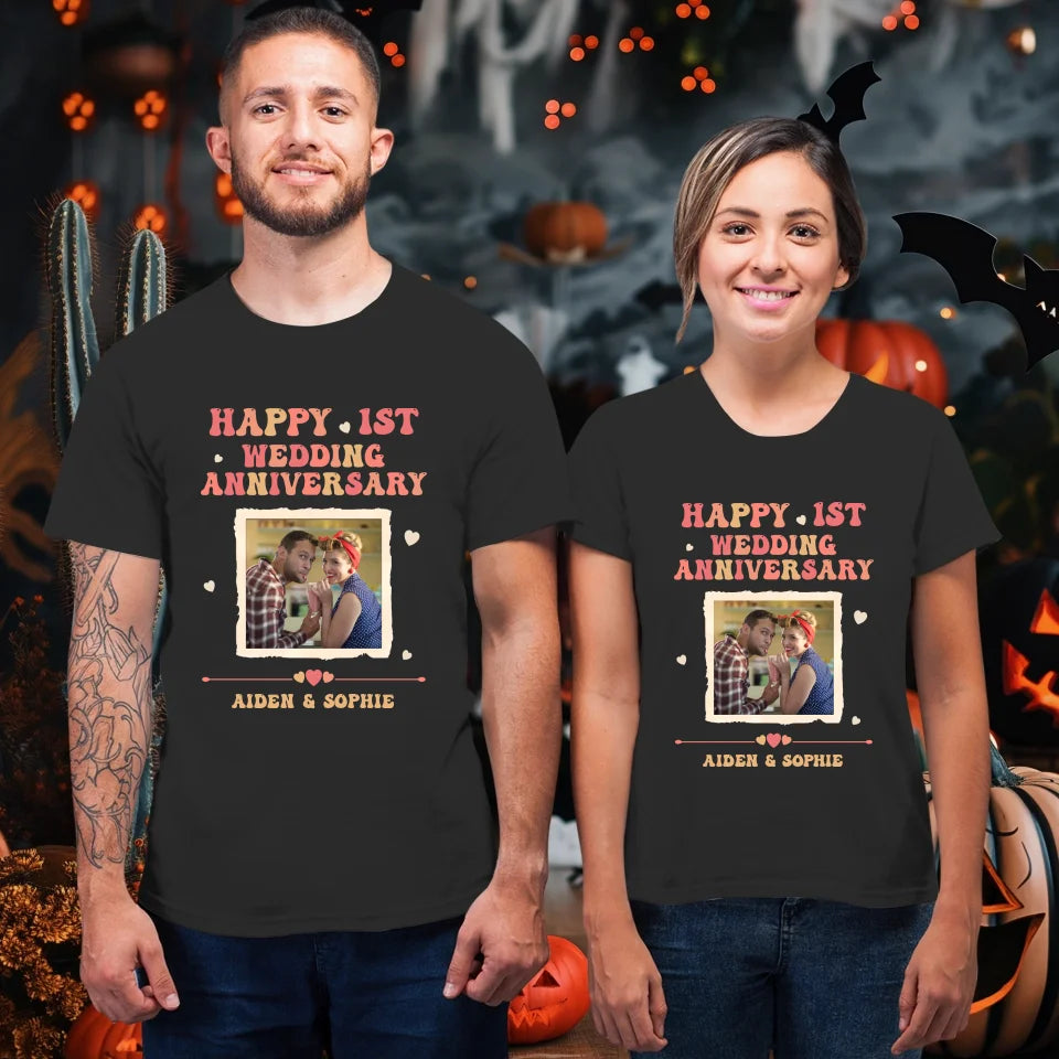 Happy 1st Wedding Anniversary, Retro Style - Personalized Gifts For Couples - Unisex T-Shirt