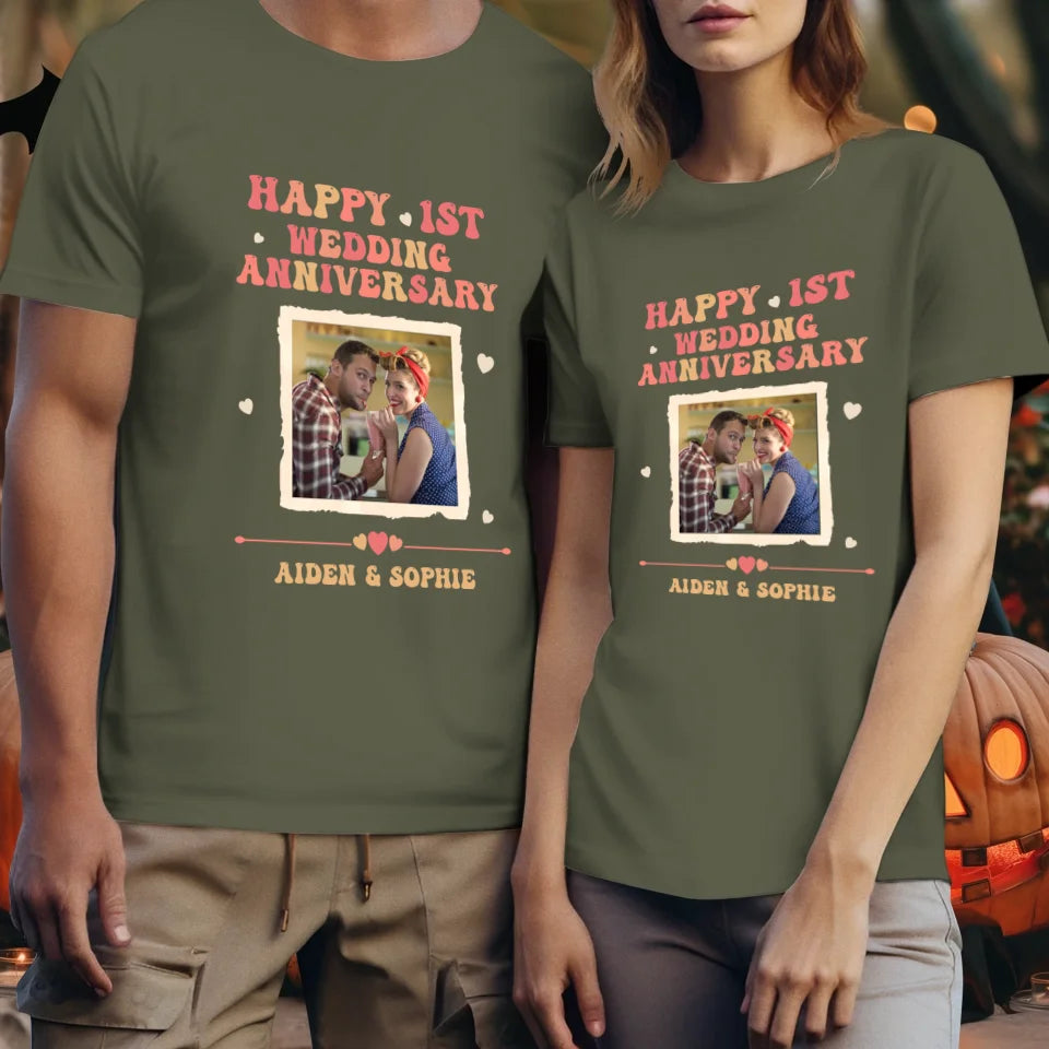 Happy 1st Wedding Anniversary, Retro Style - Personalized Gifts For Couples - Unisex T-Shirt