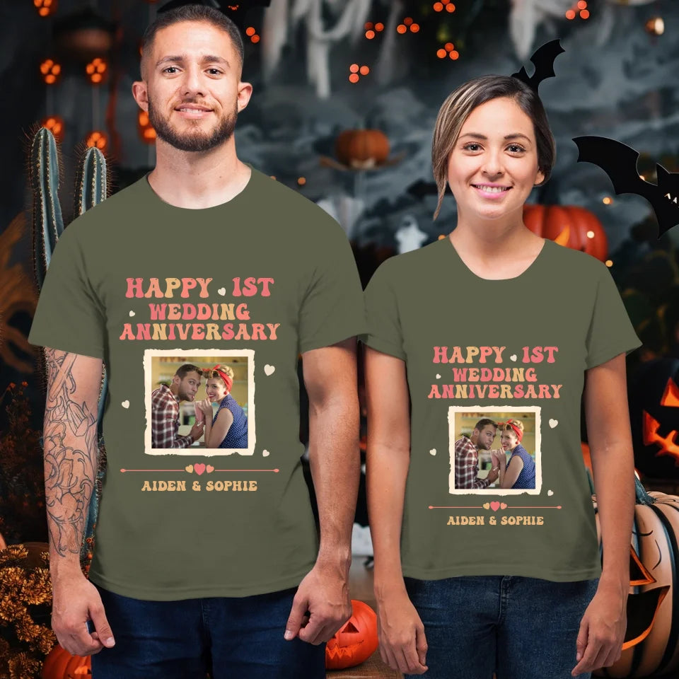 Happy 1st Wedding Anniversary, Retro Style - Personalized Gifts For Couples - Unisex T-Shirt