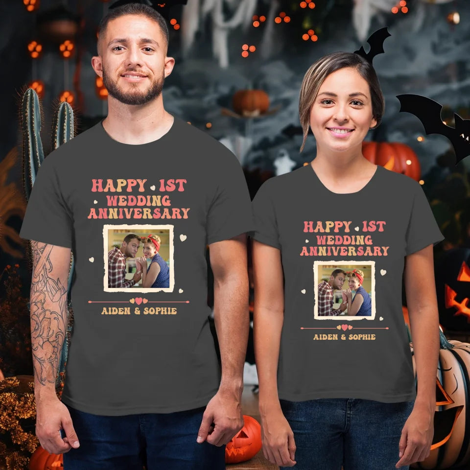 Happy 1st Wedding Anniversary, Retro Style - Personalized Gifts For Couples - Unisex T-Shirt