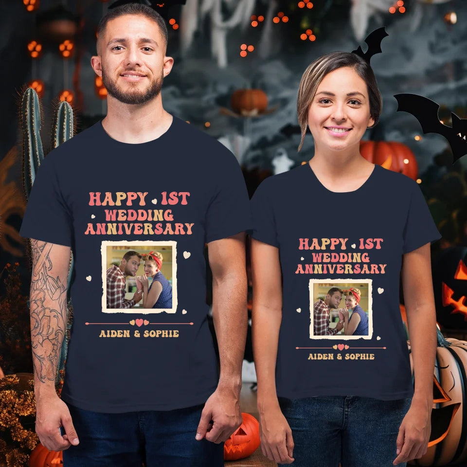 Happy 1st Wedding Anniversary, Retro Style - Personalized Gifts For Couples - Unisex T-Shirt