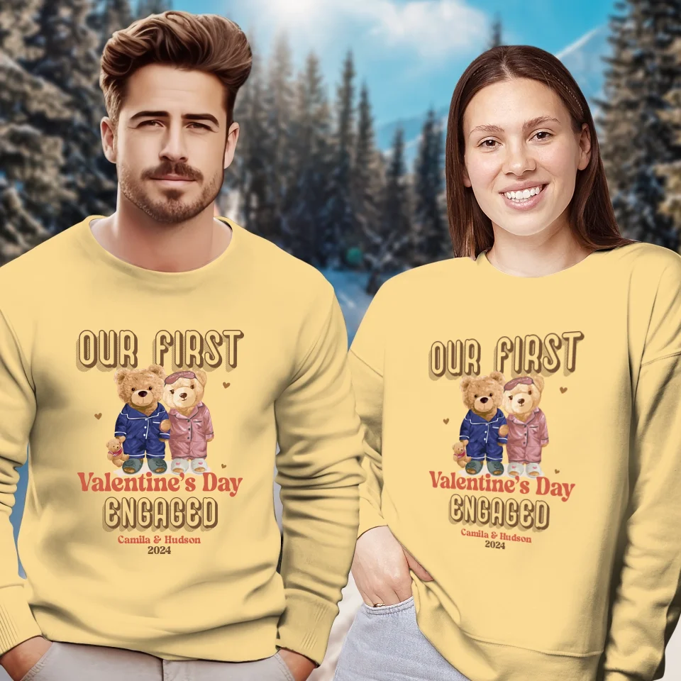 Our First Valentine's Day Engaged - Personalized Gifts For Couples - Unisex Sweater