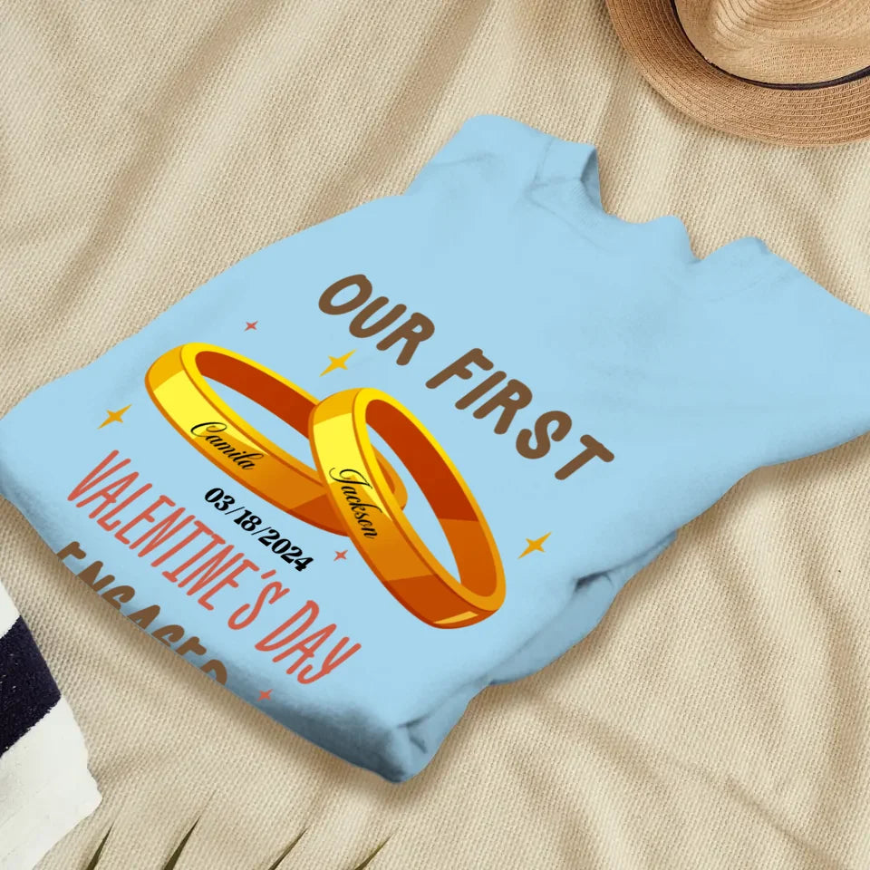 Our First Valentine's Day Engaged Golden Ring - Personalized Gifts For Couples - Unisex Sweater