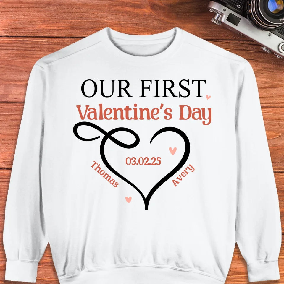 Our First Valentine's Day Heart Decor - Personalized Gifts For Couples - Unisex Sweater