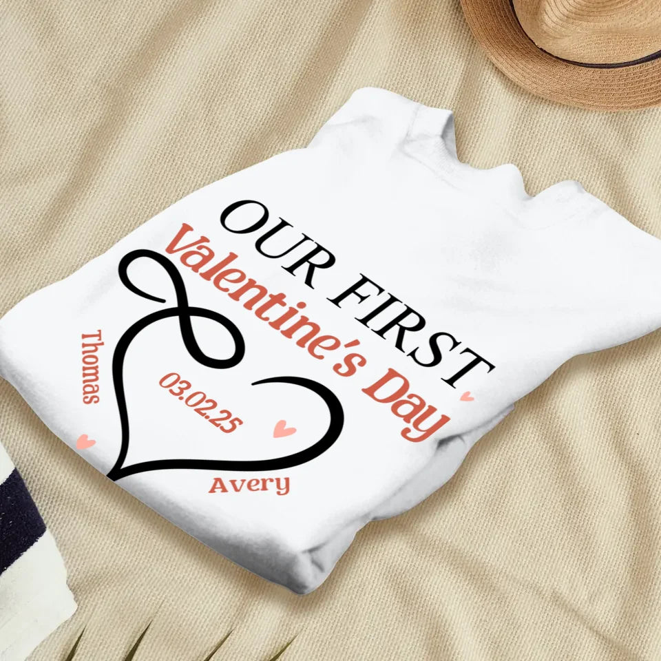 Our First Valentine's Day Heart Decor - Personalized Gifts For Couples - Unisex Sweater