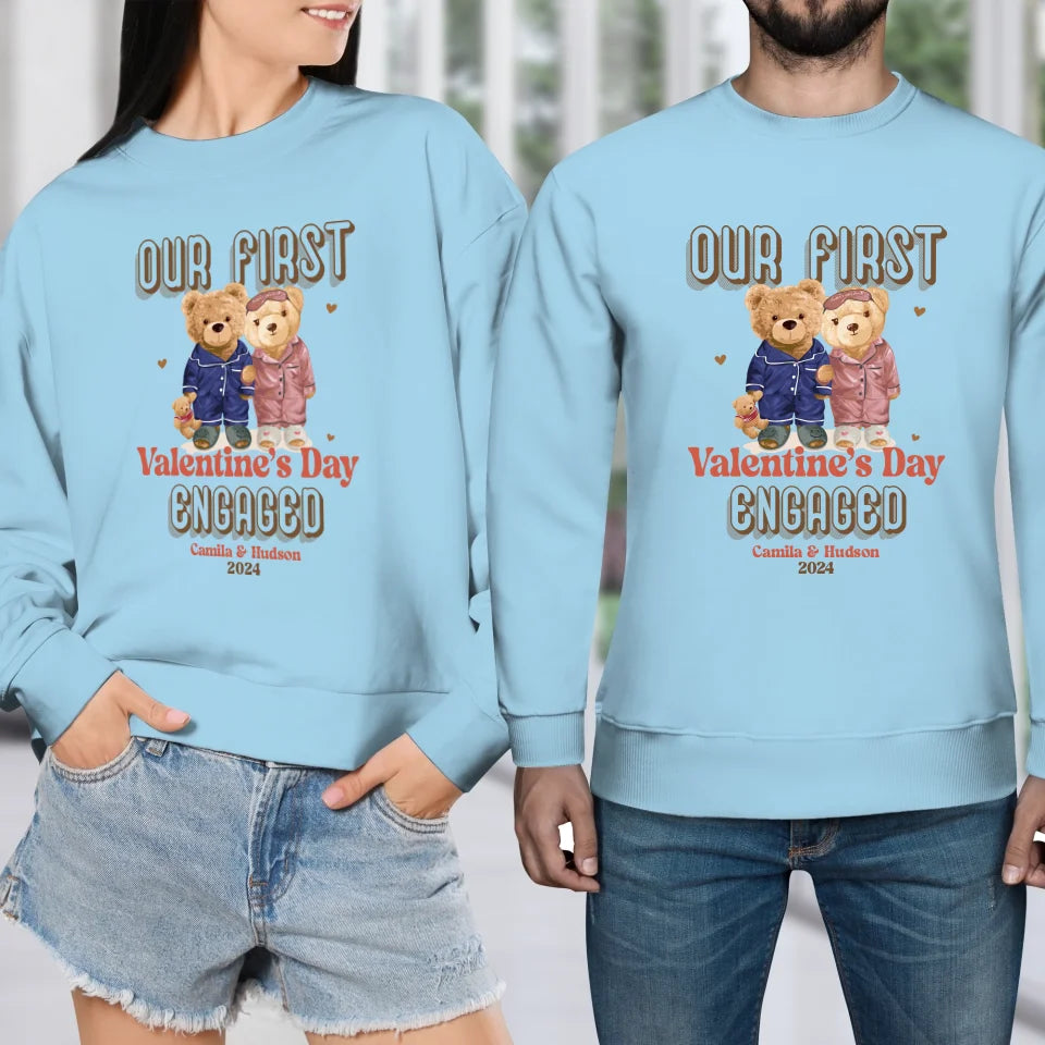 Our First Valentine's Day Engaged - Personalized Gifts For Couples - Unisex Sweater