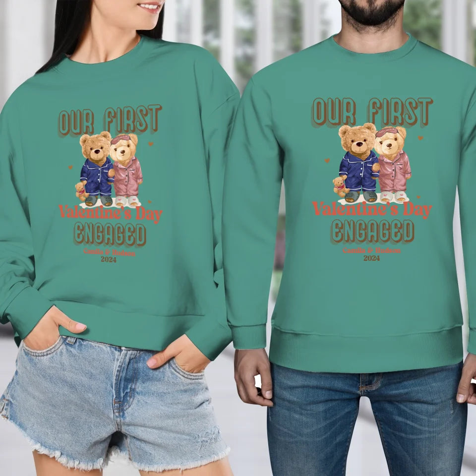 Our First Valentine's Day Engaged - Personalized Gifts For Couples - Unisex Sweater