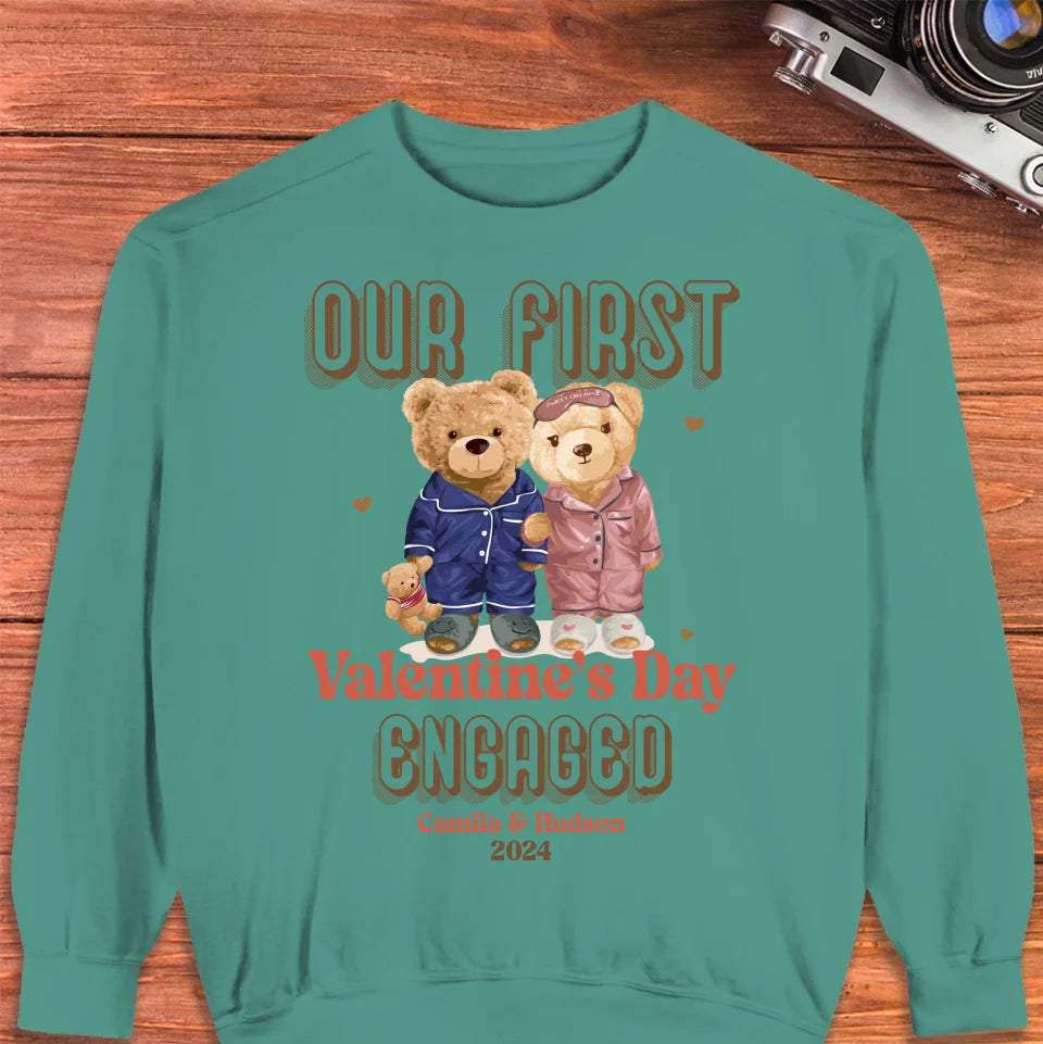 Our First Valentine's Day Engaged - Personalized Gifts For Couples - Unisex Sweater