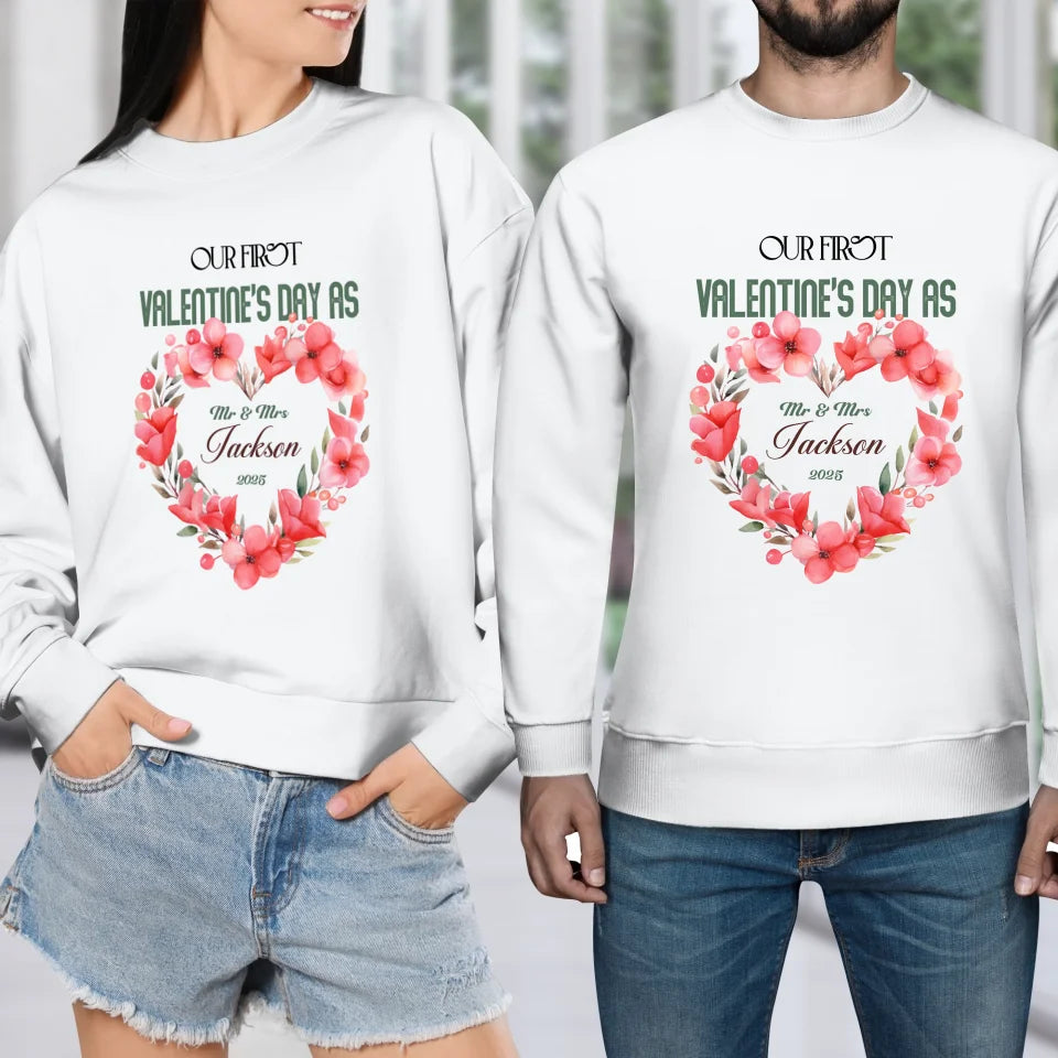 Our First Valentine's Day As Mr & Mrs - Personalized Gifts For Couples - Unisex Sweater