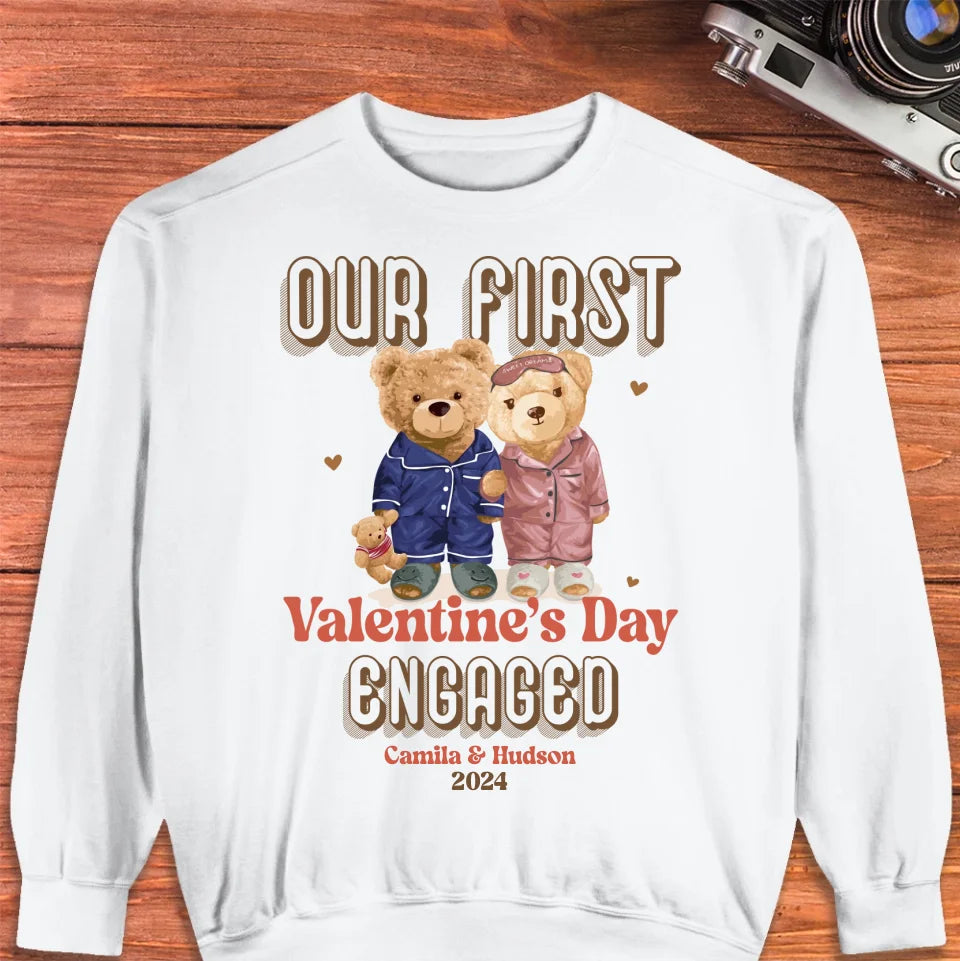 Our First Valentine's Day Engaged - Personalized Gifts For Couples - Unisex Sweater