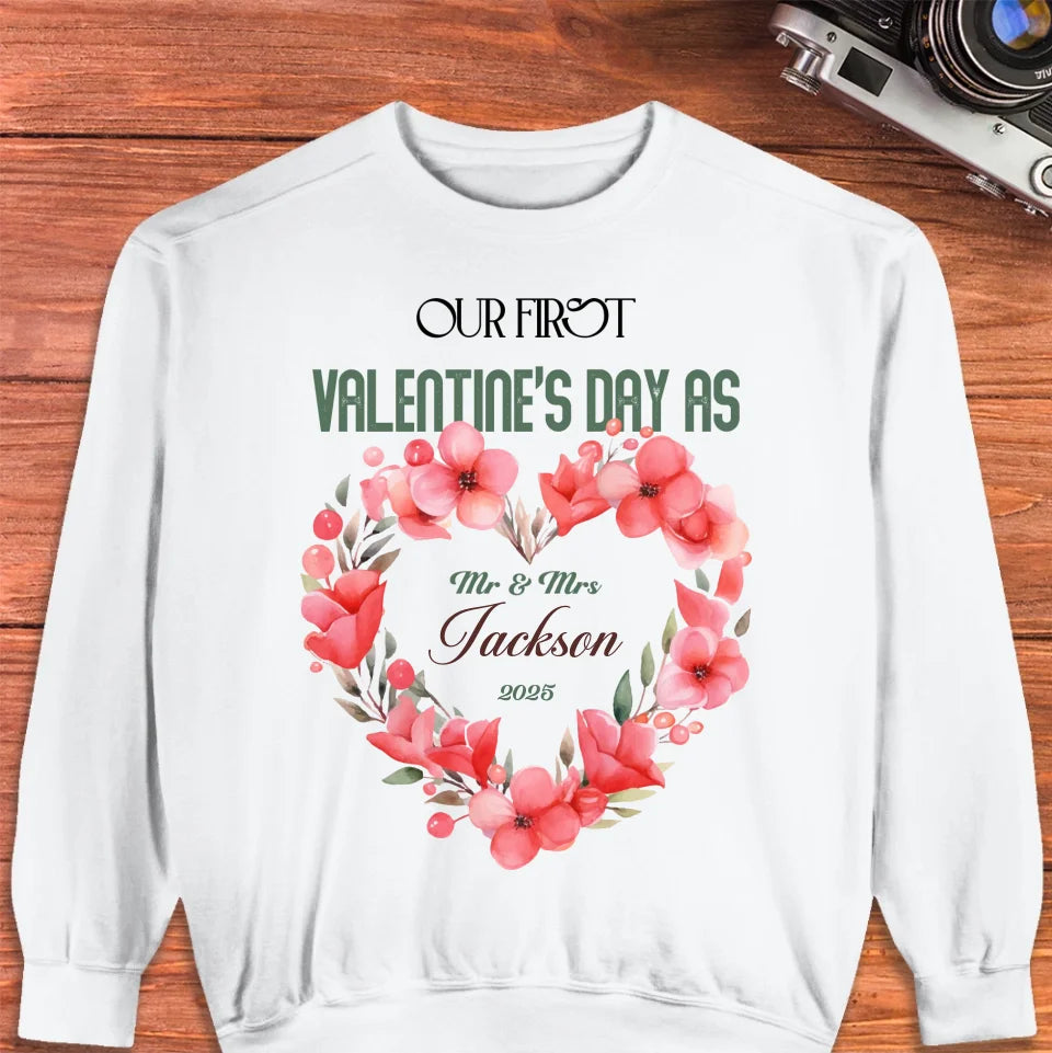 Our First Valentine's Day As Mr & Mrs - Personalized Gifts For Couples - Unisex Sweater