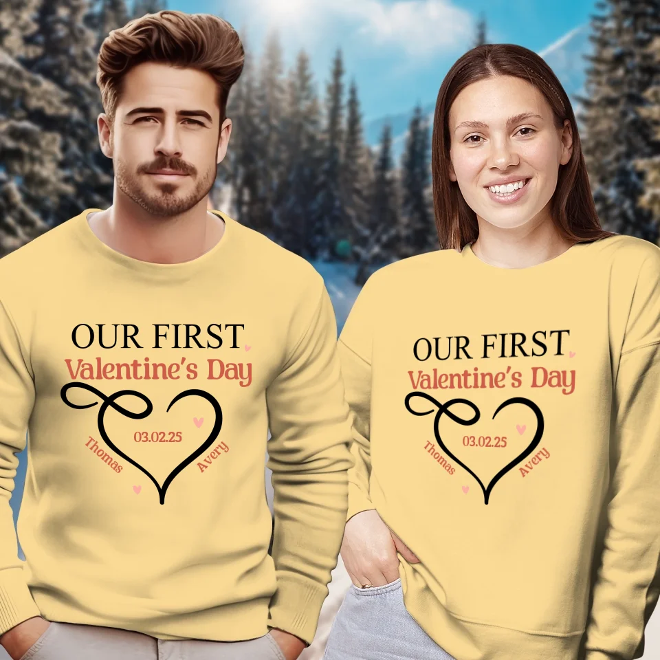 Our First Valentine's Day Heart Decor - Personalized Gifts For Couples - Unisex Sweater