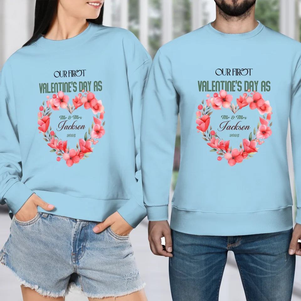 Our First Valentine's Day As Mr & Mrs - Personalized Gifts For Couples - Unisex Sweater