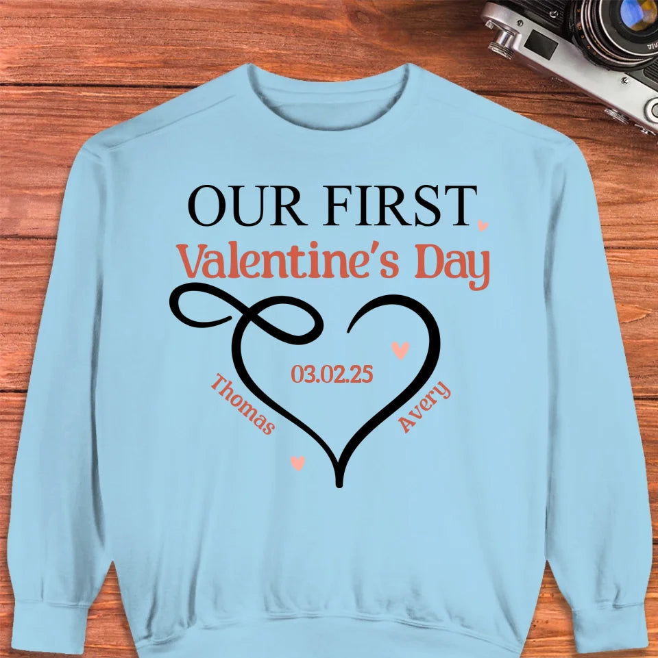 Our First Valentine's Day Heart Decor - Personalized Gifts For Couples - Unisex Sweater