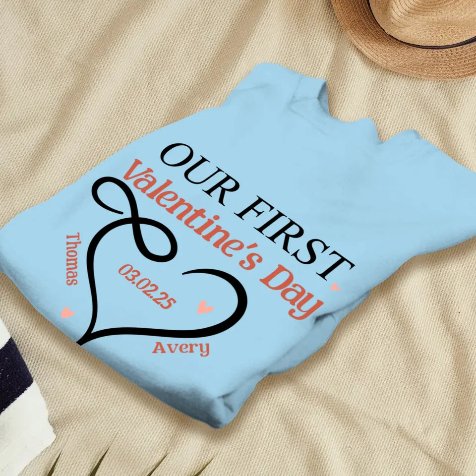 Our First Valentine's Day Heart Decor - Personalized Gifts For Couples - Unisex Sweater