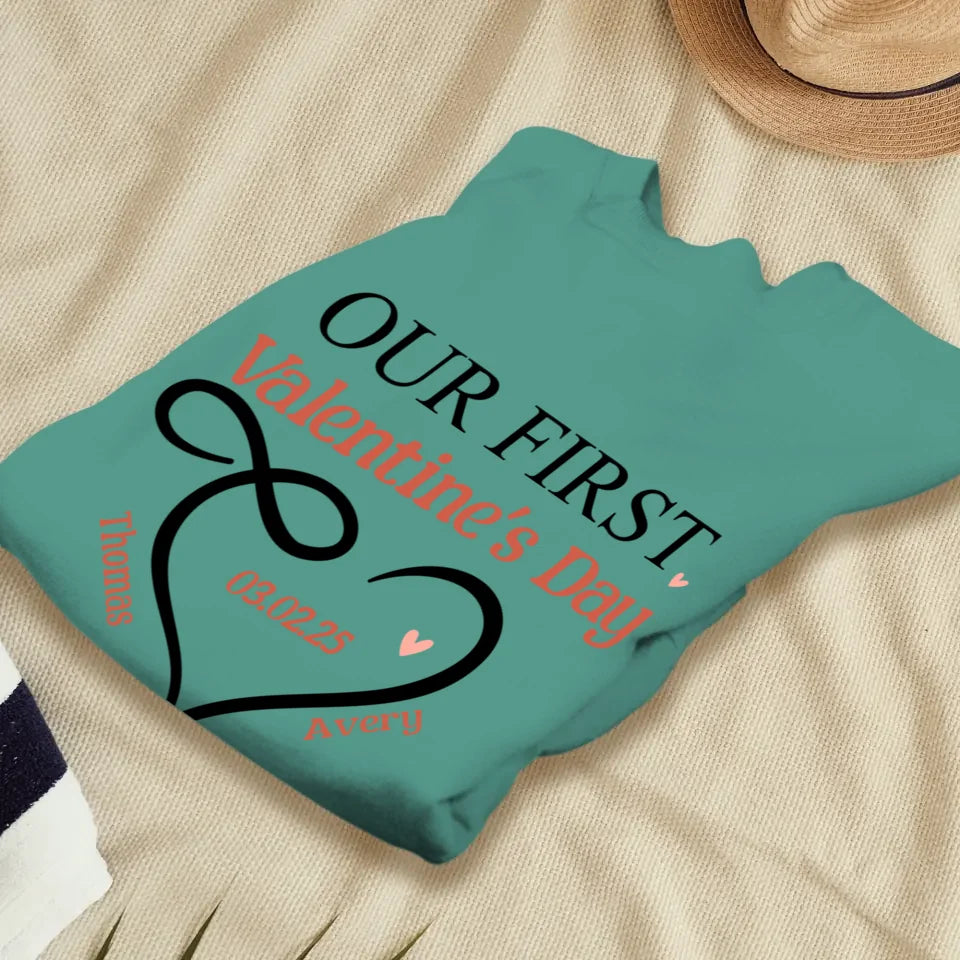 Our First Valentine's Day Heart Decor - Personalized Gifts For Couples - Unisex Sweater