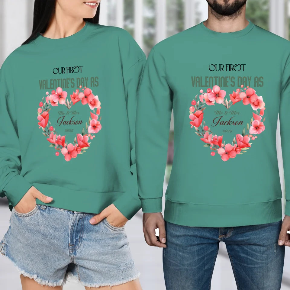 Our First Valentine's Day As Mr & Mrs - Personalized Gifts For Couples - Unisex Sweater