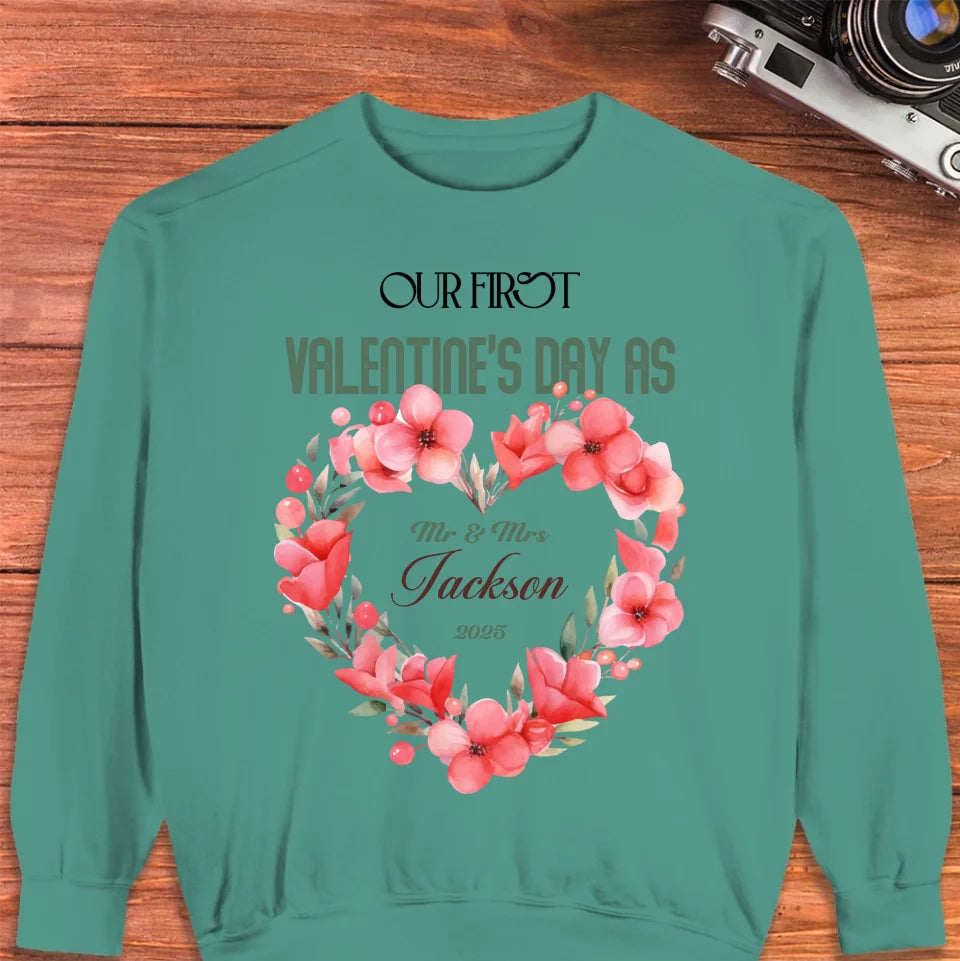 Our First Valentine's Day As Mr & Mrs - Personalized Gifts For Couples - Unisex Sweater