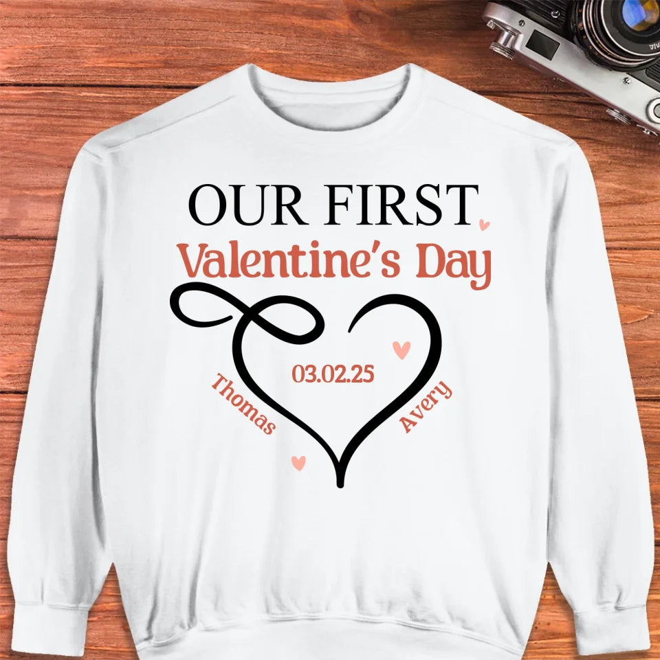 Our First Valentine's Day Heart Decor - Personalized Gifts For Couples - Unisex Sweater