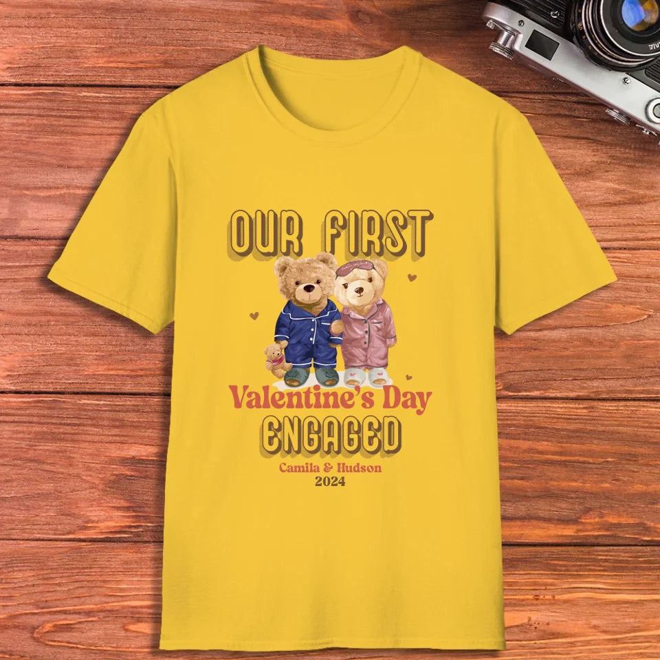 Our First Valentine's Day Engaged - Personalized Gifts For Couples - Unisex T-Shirt