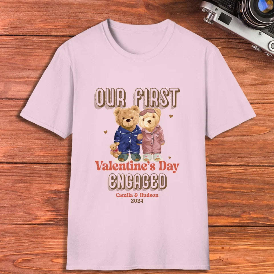 Our First Valentine's Day Engaged - Personalized Gifts For Couples - Unisex T-Shirt