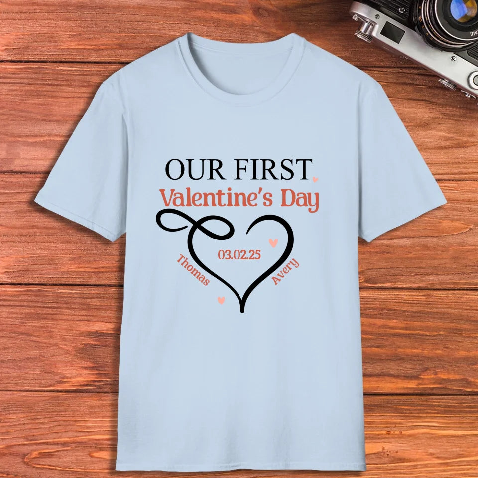 Our First Valentine's Day Heart Decor - Personalized Gifts For Couples - Unisex T-Shirt