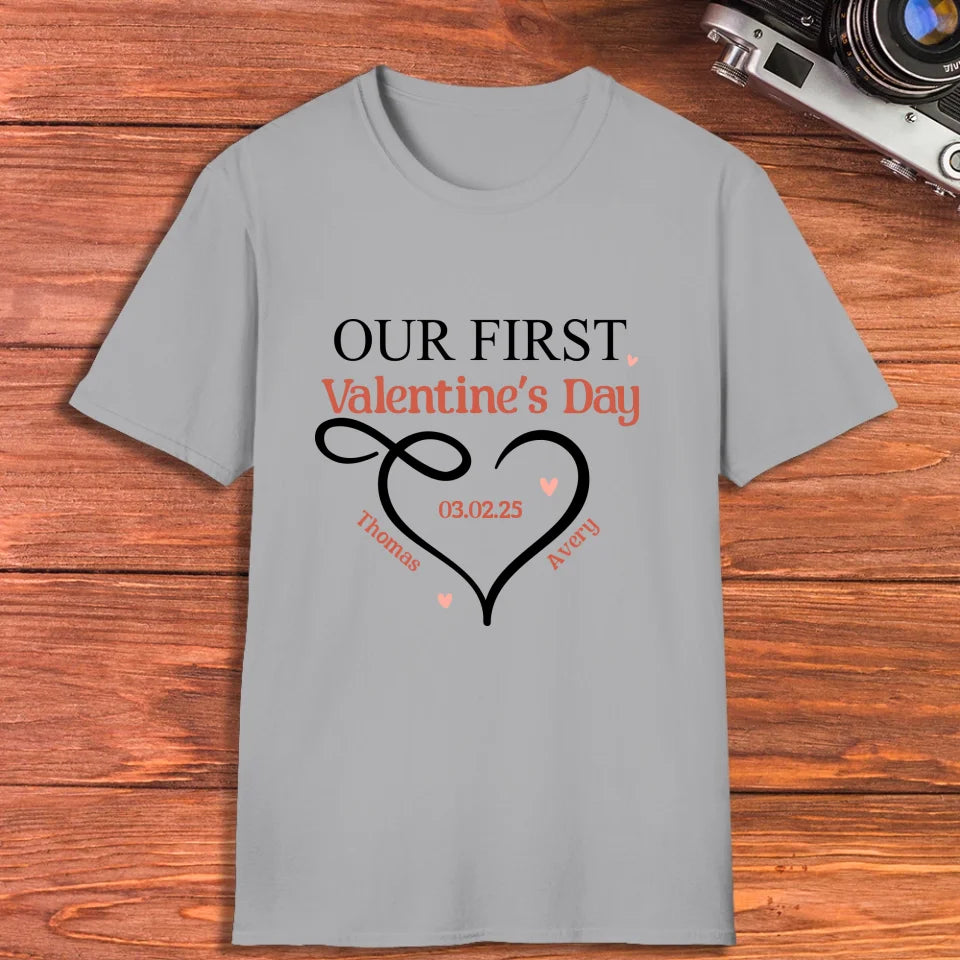 Our First Valentine's Day Heart Decor - Personalized Gifts For Couples - Unisex T-Shirt