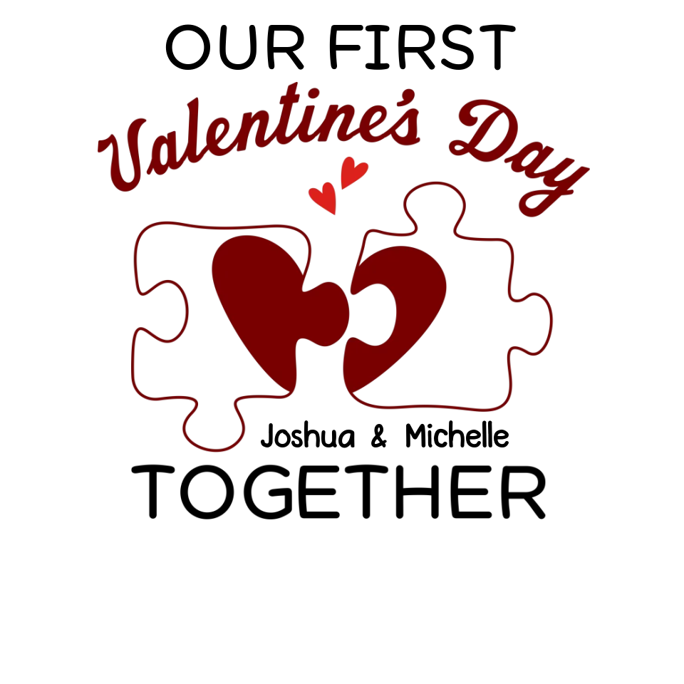 Our First Valentine's Day As Mr & Mrs, Heart Puzzle Line Art - Personalized Gifts For Couples - Unisex T-Shirt