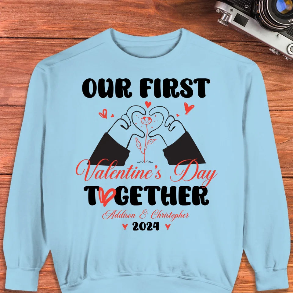 Our First Valentine's Day Together, Heart Hand - Personalized Gifts For Couples - Unisex Sweater